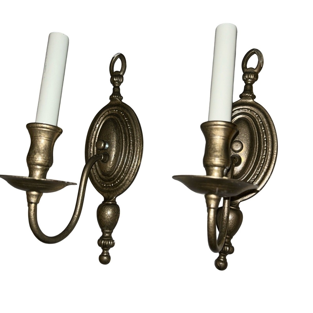 Vtg Mid Century Lot 2 MCM Matching Brass Wall Scones Light Fixtures Electric